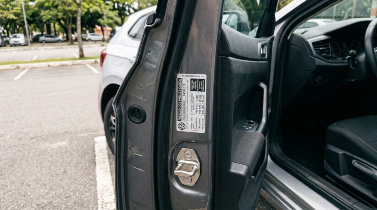 Para que serve a etiqueta colada na coluna da porta do motorista e por que o número que está ali não é o mesmo que está escrito no pneu?