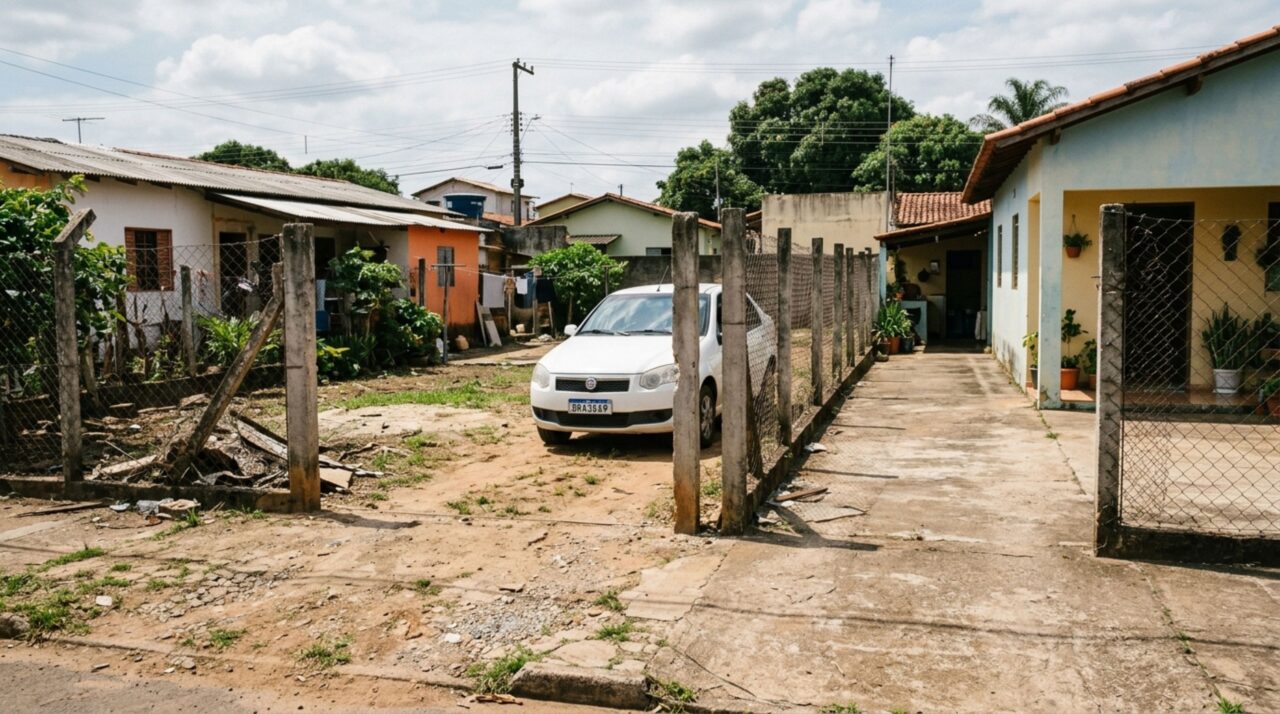 Família volta de viagem e descobre que vizinho retirou cerca divisória para facilitar entrada de carros no seu terreno, proprietários exigem que fechamento seja recolocado