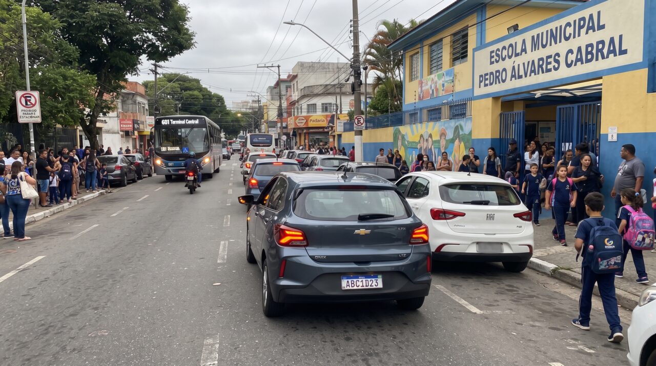 A ilusão de que ligar o pisca-alerta libera estacionar em fila dupla na porta da escola e a aplicação de multa de trânsito
