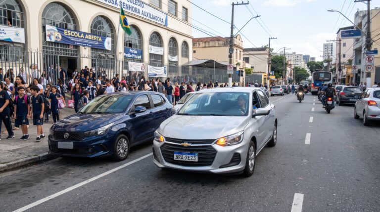 A ilusão de que ligar o pisca-alerta libera estacionar em fila dupla na porta da escola e a aplicação de multa de trânsito