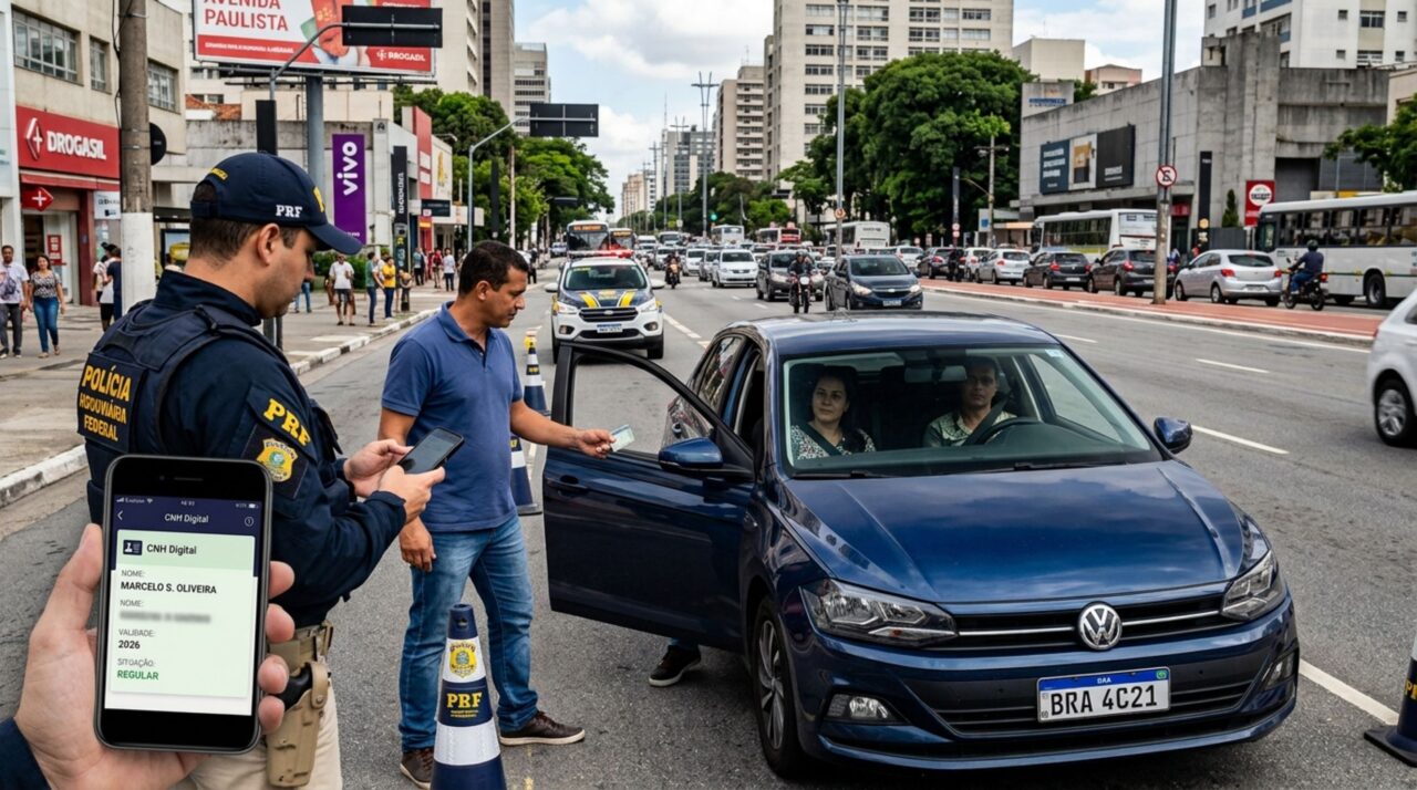 Motorista é parado em fiscalização com CNH vencida há mais de 30 dias, acredita que portar o documento digital permite continuar dirigindo e agente explica o que o CTB determina