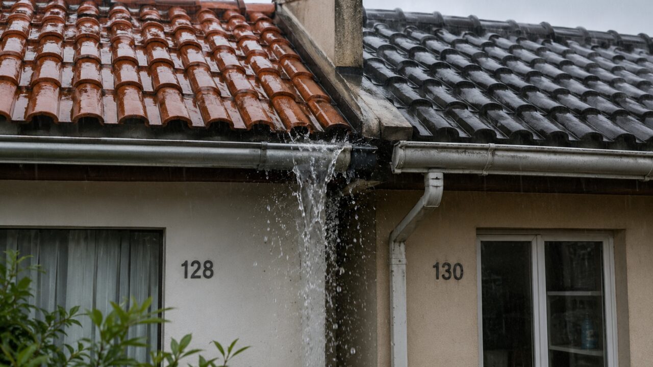 Casal compra casa geminada, troca o telhado antigo e descobre na primeira chuva que a calha retirada também recebia água da residência vizinha