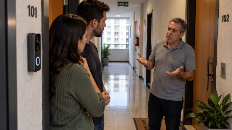 Casal instala câmera na campainha e vizinho reclama que equipamento registra todas as conversas feitas diante da porta de seu apartamento