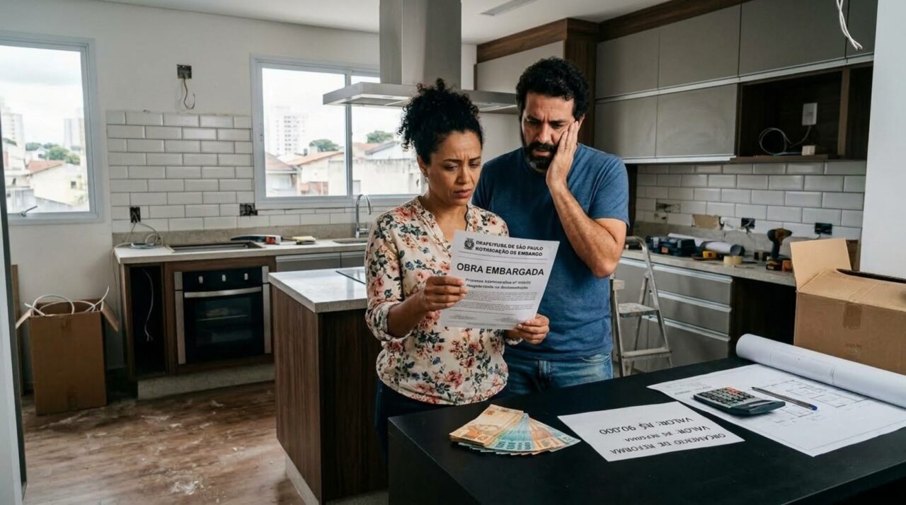 Casal gasta R$ 90 mil reformando a cozinha e é notificado para embargar a obra por 12 m² a mais