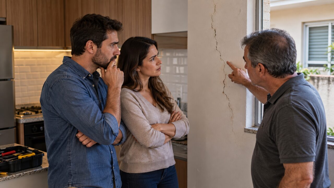 Casal troca toda a parte elétrica da cozinha e, meses depois, vizinho afirma que obra provocou trincas na parede compartilhada