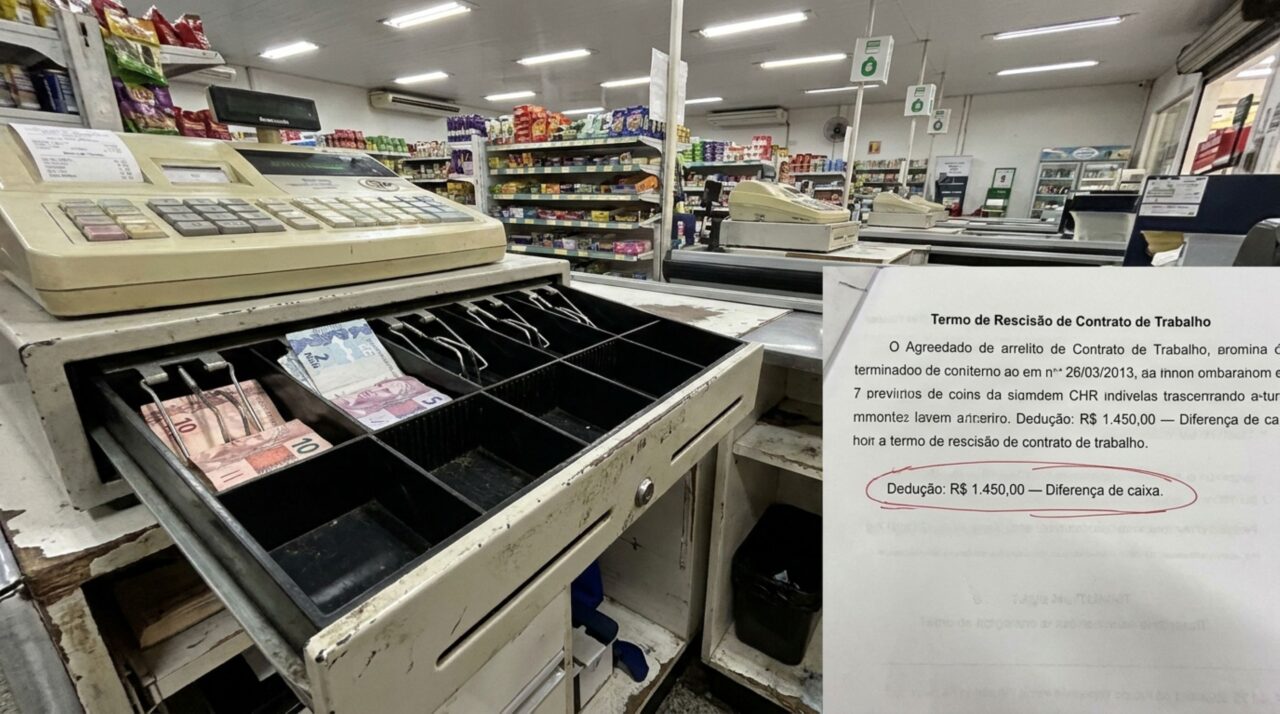 Operadora de caixa deixa supermercado e descobre desconto de R$ 1.450 na rescisão por diferença de dinheiro identificada no fechamento