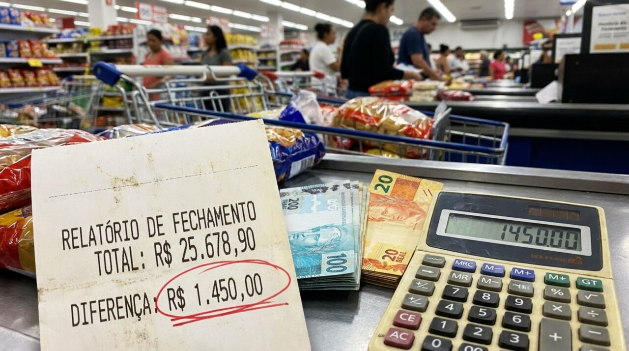 Operadora de caixa deixa supermercado e descobre desconto de R$ 1.450 na rescisão por diferença de dinheiro identificada no fechamento