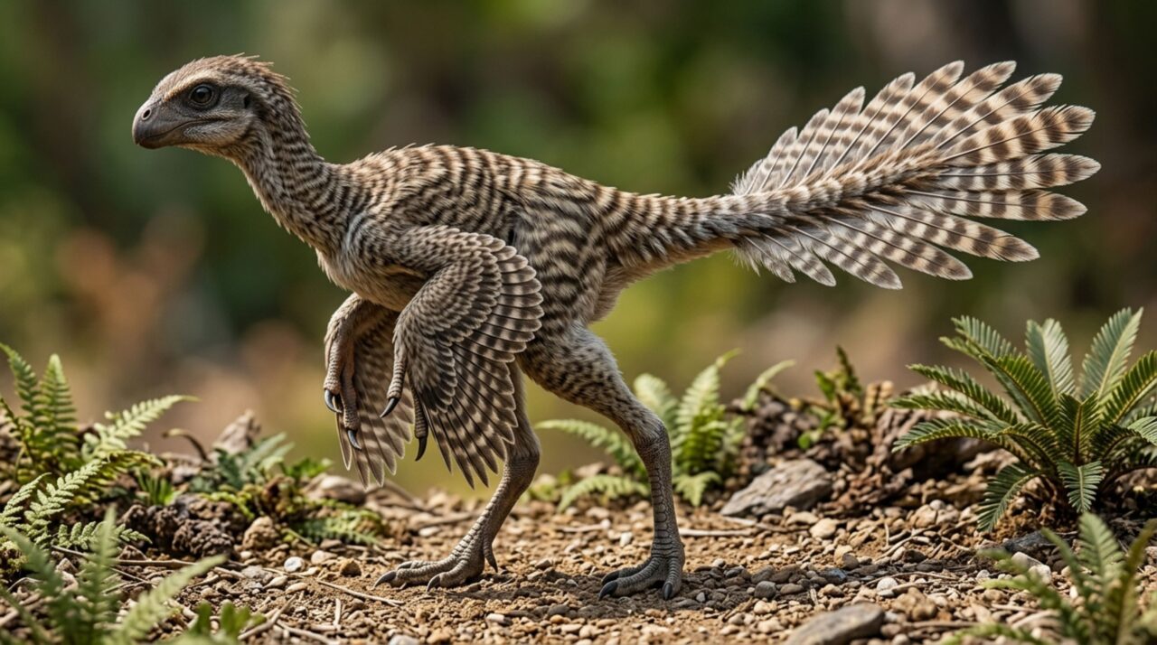 As penas penáceas de Caudipteryx mostram que estruturas semelhantes às das aves modernas já existiam antes de serem especializadas para o voo