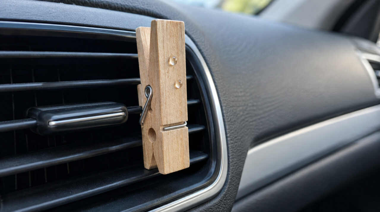 Prender um prendedor de roupa de madeira no ar condicionado do seu carro: para que serve e por que é recomendado para melhorar a temperatura