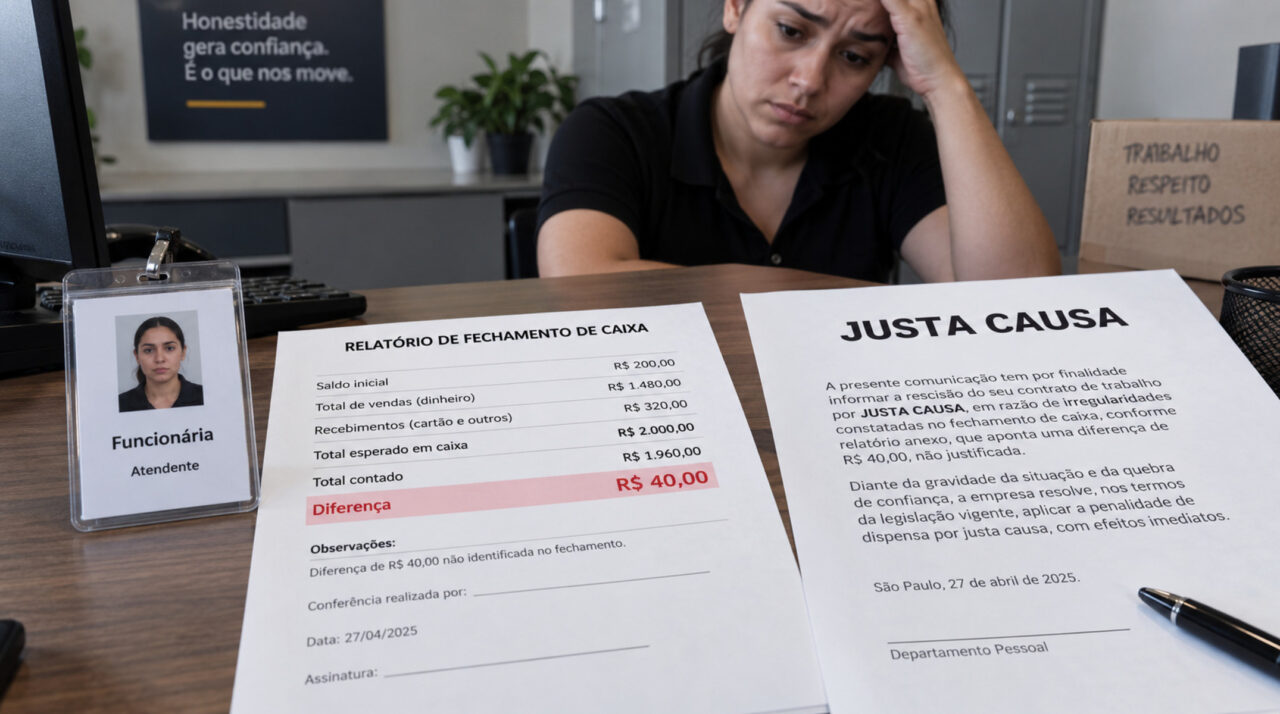 Vendedora com 12 anos de loja é demitida por justa causa por desconto de R$ 40 e perde a rescisão inteira