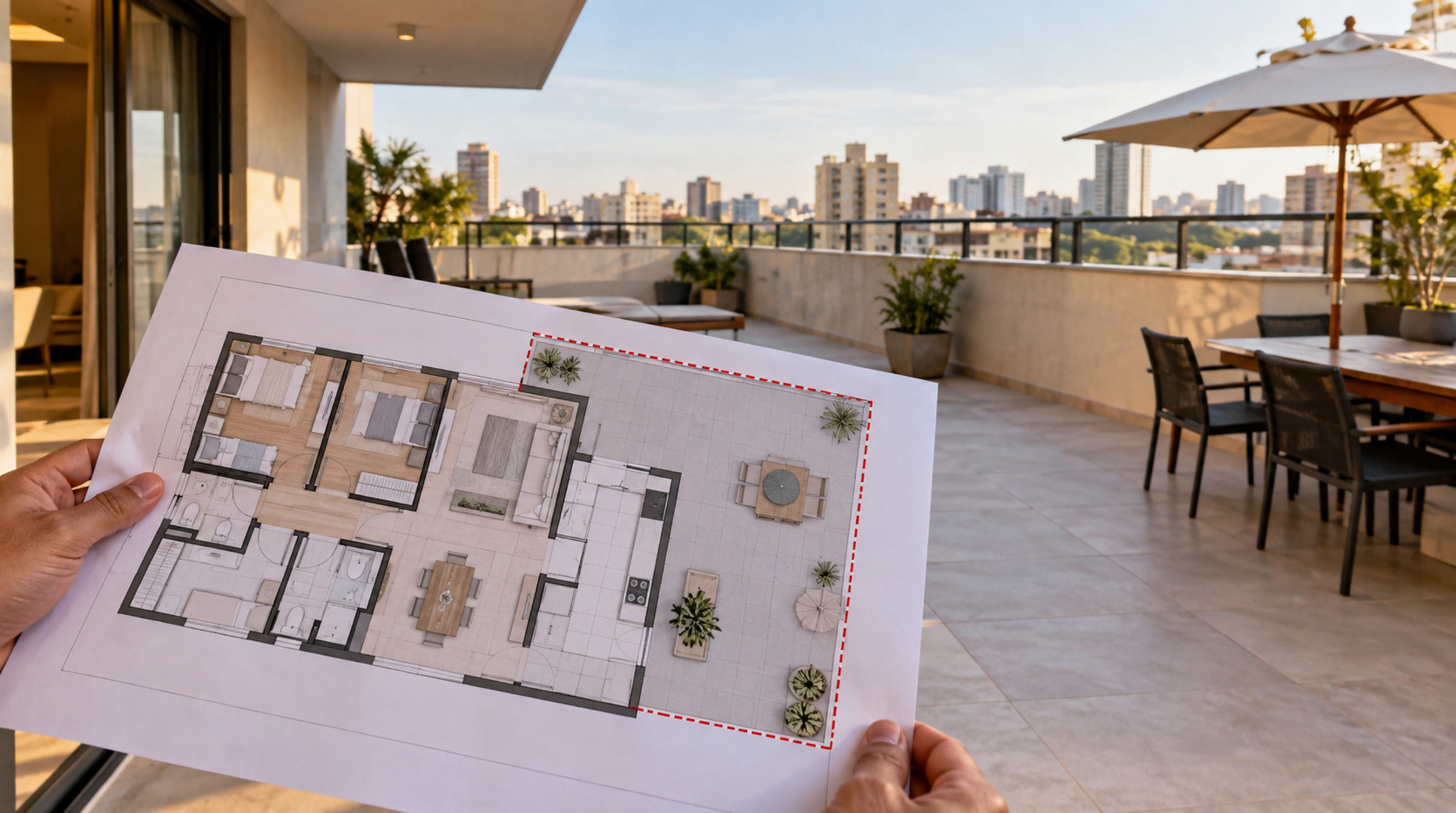 Mulher compra apartamento com terraço de 38 metros quadrados e descobre seis meses depois que a área não aparece na escritura