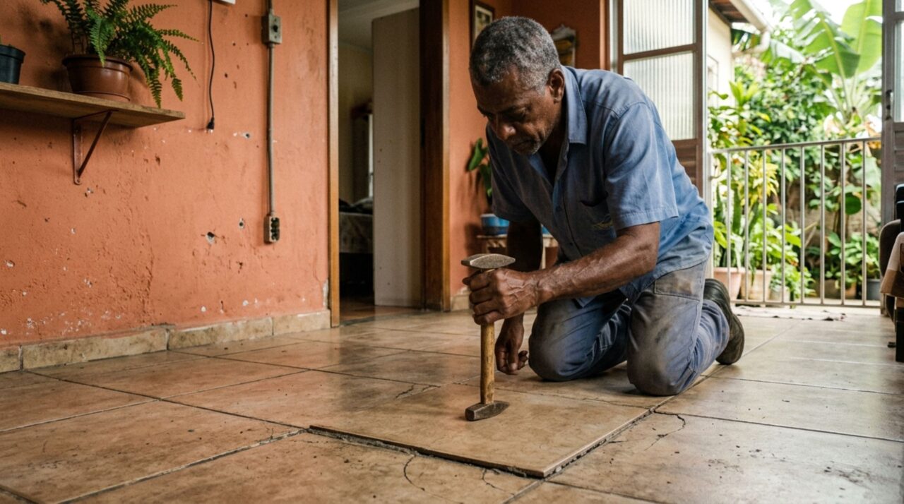 Pedreiro ensina técnica simples para corrigir piso soltando, sem precisar quebrar todo o revestimento