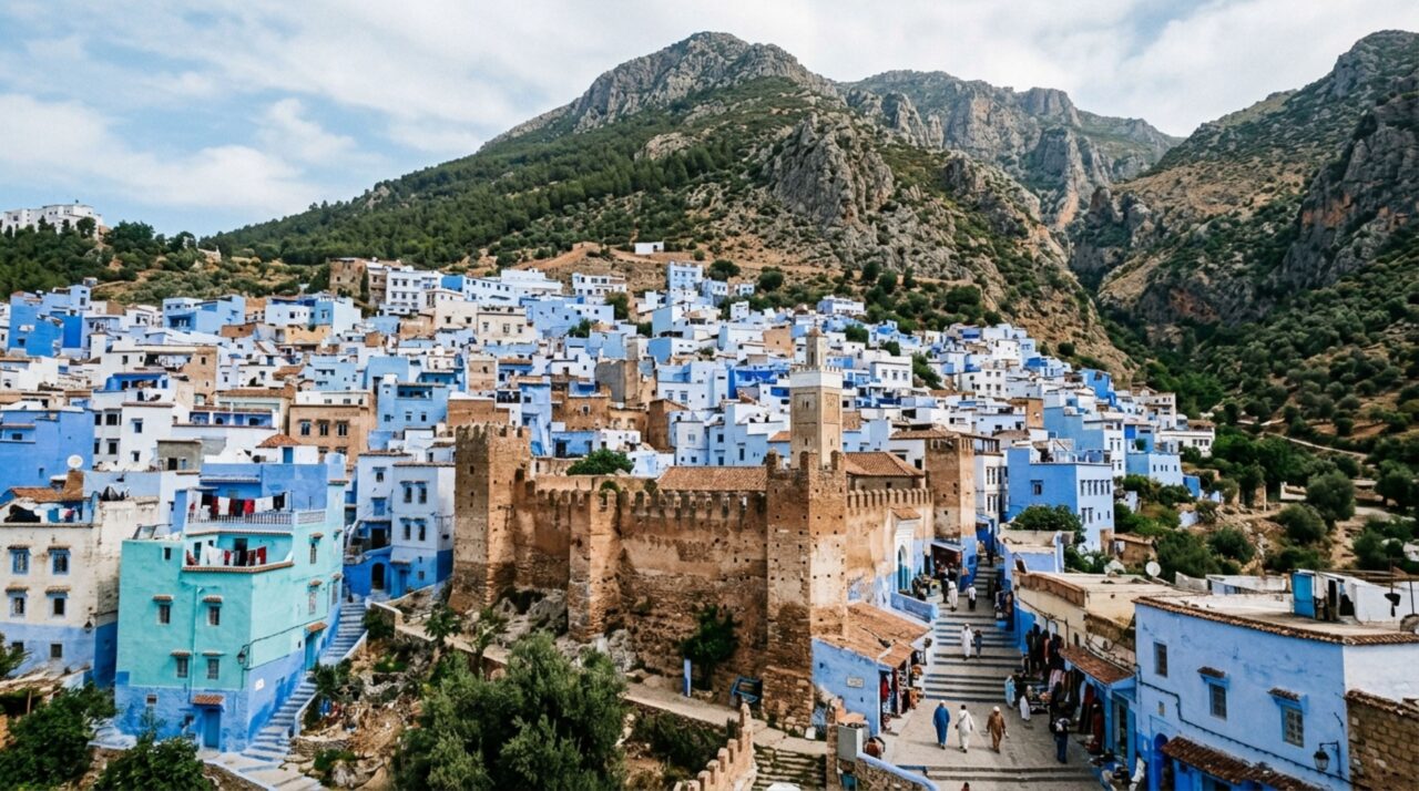 Uma cidade azul cresceu entre montanhas do Marrocos e seus becos nasceram ao redor de uma antiga fortaleza