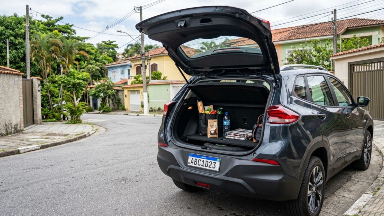 O porta-malas de 393 litros pode ser ajustado em dois níveis, enquanto o motor 1.2 turbo chega a 141 cv para equilibrar cidade e estrada