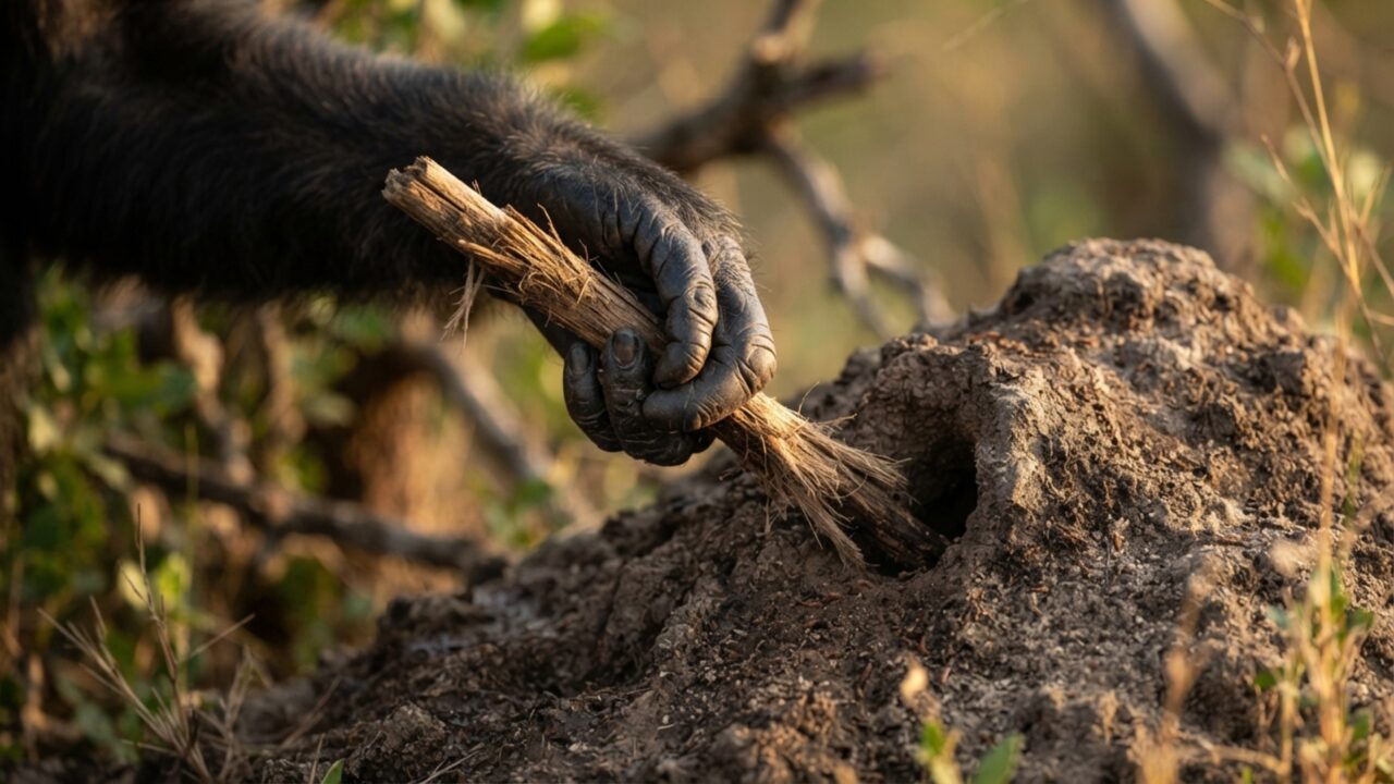 Uma mãe entregou o graveto e ficou olhando: chimpanzés selvagens ensinam filhotes a usar ferramentas para conseguir comida