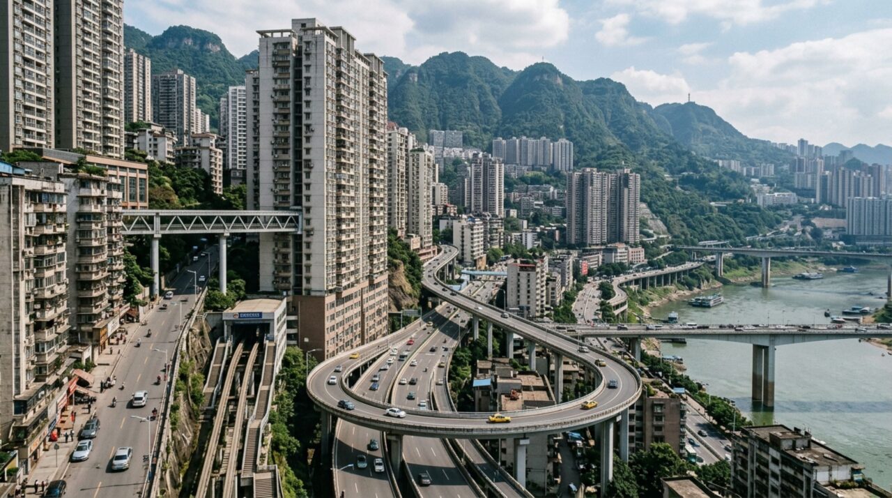 A cidade construída em uma encosta tão íngreme que algumas casas possuem a entrada principal em um andar e acesso à rua vários pisos abaixo