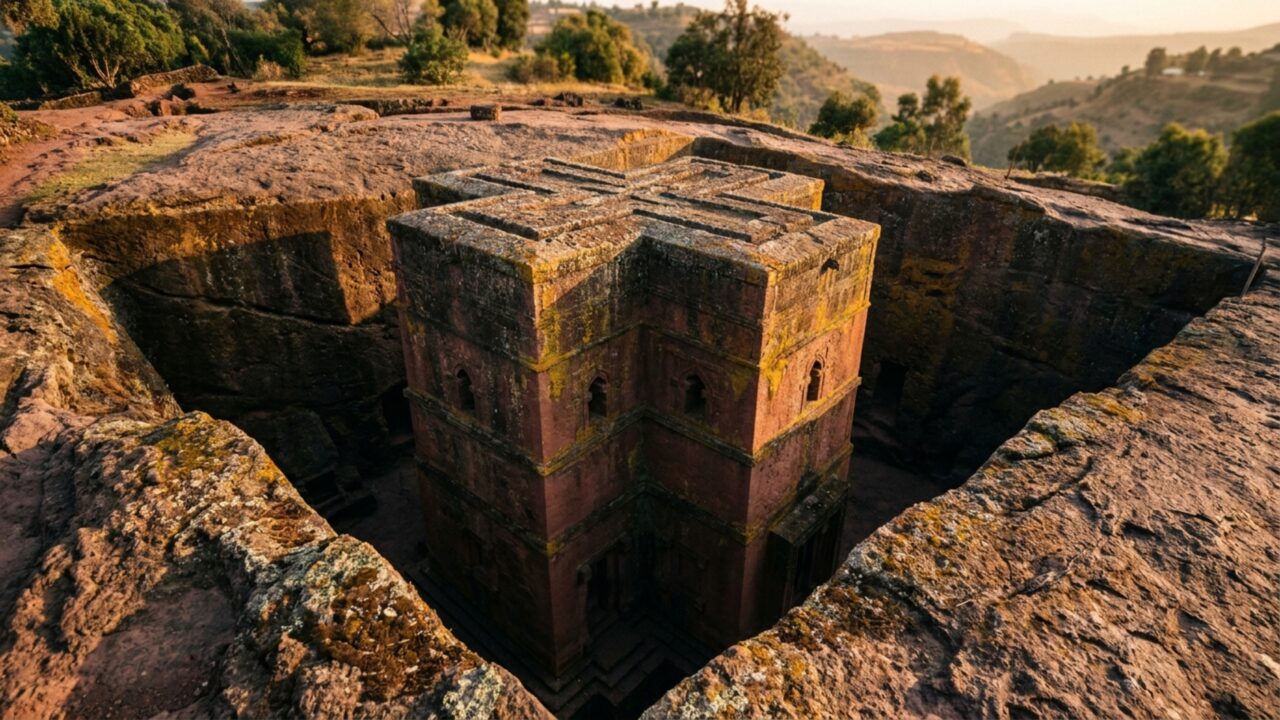 Onze igrejas não foram construídas sobre a montanha, foram escavadas para baixo até surgirem inteiras dentro da rocha na Etiópia medieval