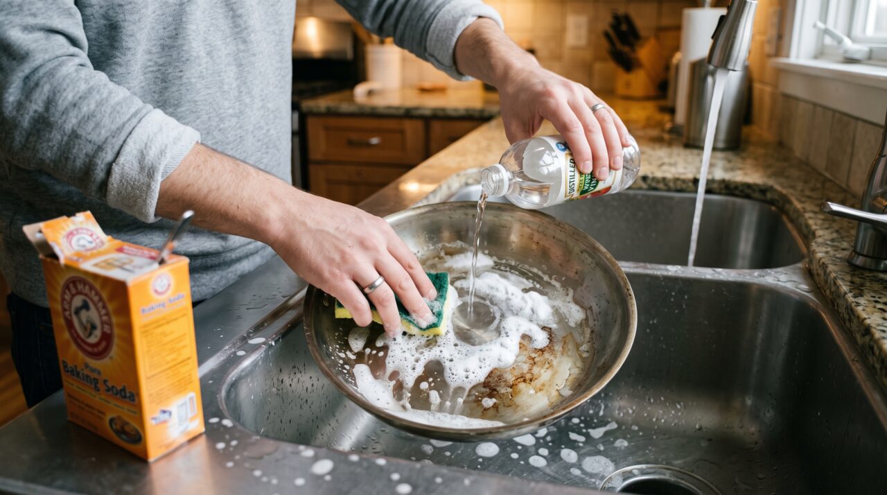 Como limpar panelas de inox usando bicarbonato de sódio e vinagre