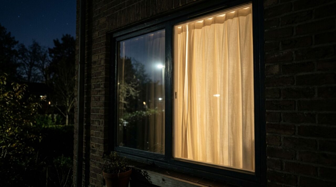 À noite, cortinas ou persianas ajudam a preservar a privacidade porque o efeito refletivo da película depende da diferença de luz entre os dois lados