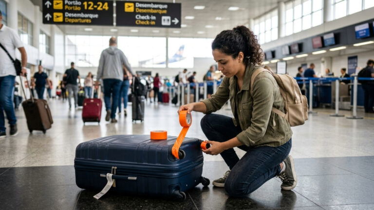 Colar fita adesiva nas rodas da mala Cada vez mais viajantes estão fazem isso