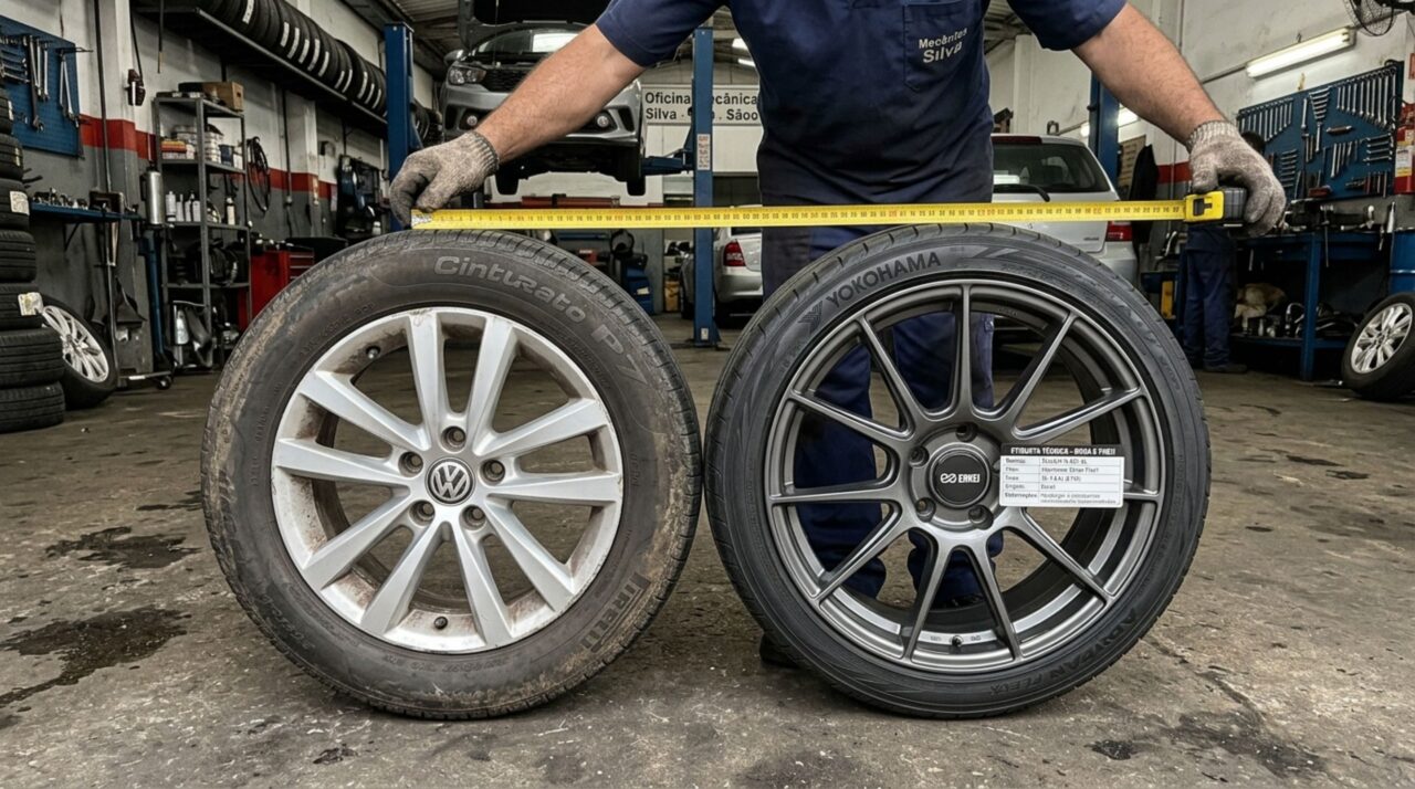 Motorista troca as rodas originais por modelos maiores para deixar o carro mais esportivo e descobre durante fiscalização que a mudança pode exigir regularização