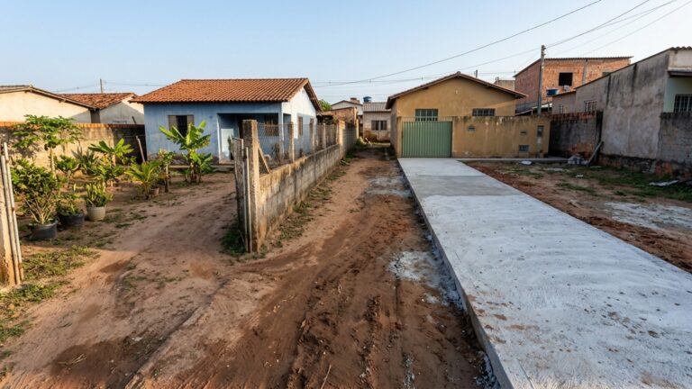 Ao retornar depois de quatro dias fora, proprietário encontra uma faixa de concreto atravessando seu terreno porque vizinho decidiu melhorar o acesso até a garagem