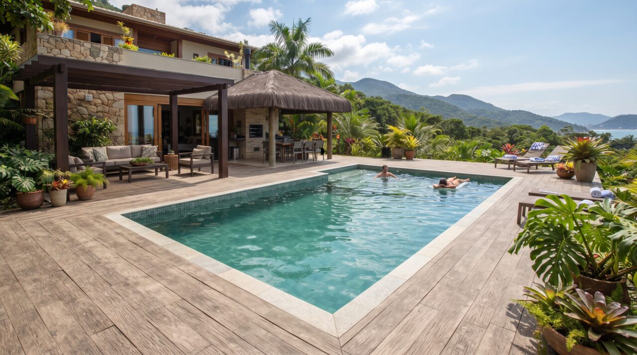 Quanto custa construir um deck de piso cimentício amadeirado ao redor da piscina em 2026