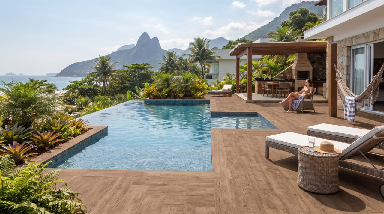 Quanto custa construir um deck de piso cimentício amadeirado ao redor da piscina em 2026?