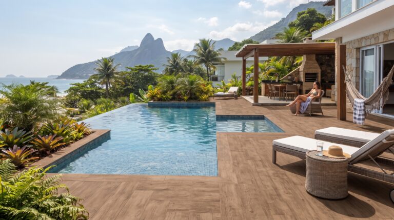 Quanto custa construir um deck de piso cimentício amadeirado ao redor da piscina em 2026