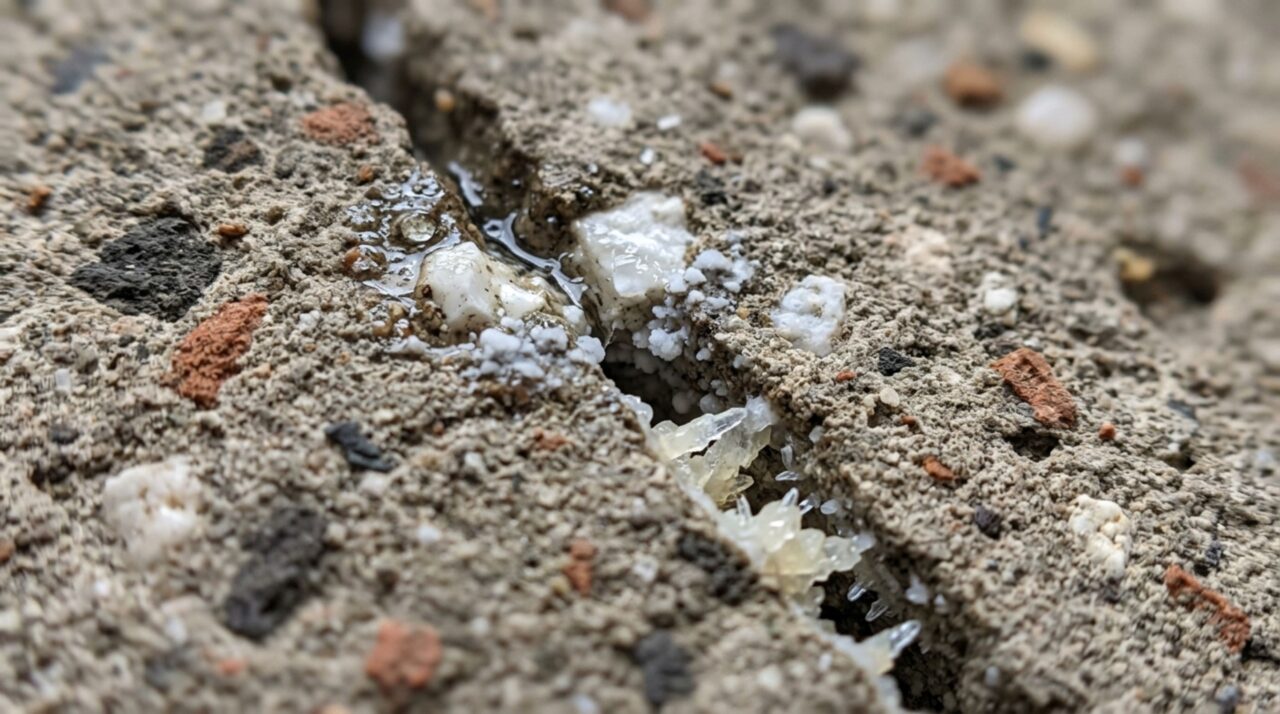Estudos com concreto romano de Privernum mostraram que reações envolvendo cálcio e água podem ajudar a selar pequenas fissuras