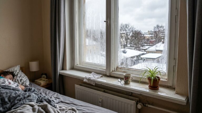 A condensação transforma o vapor do quarto em gotas sobre o vidro frio