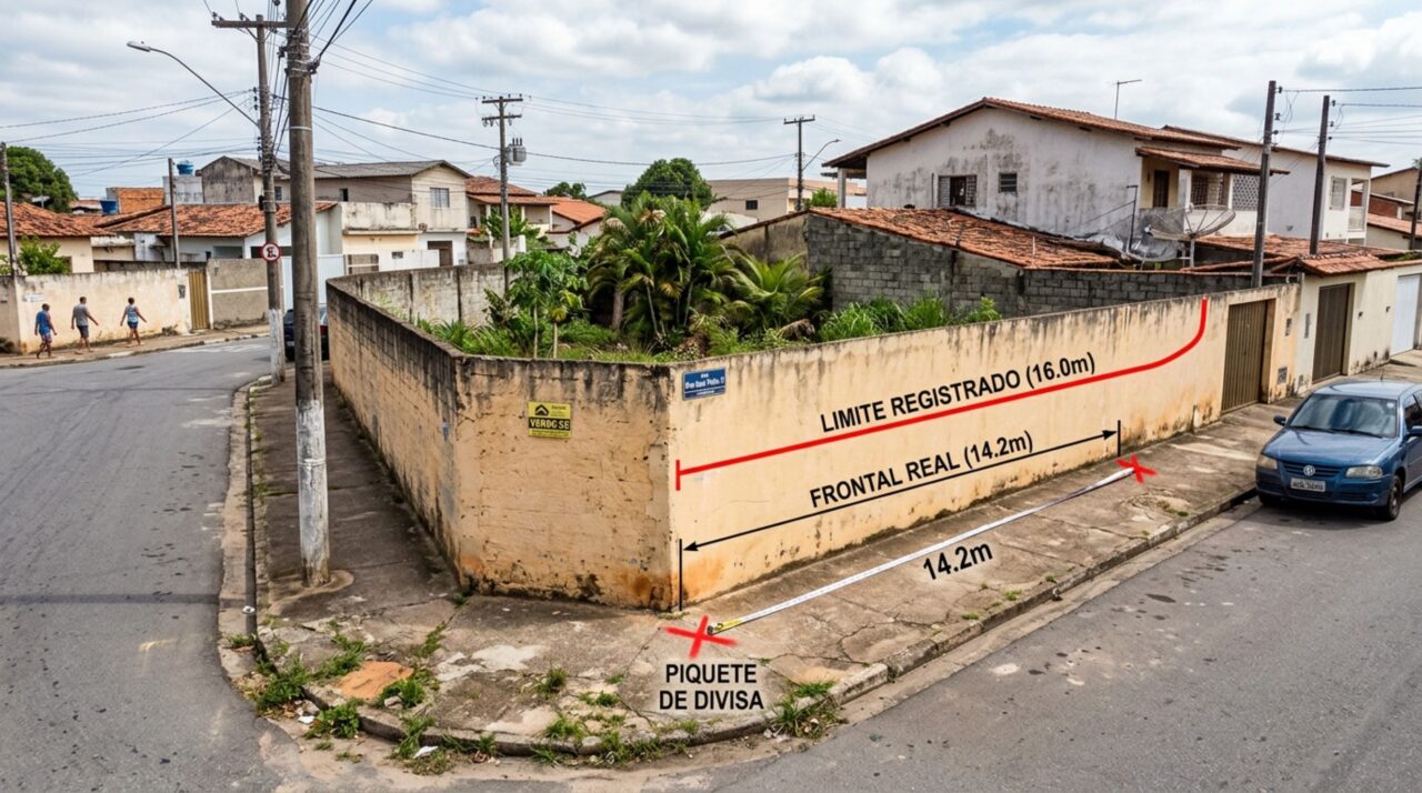 Família compra terreno de esquina usando os muros como referência e descobre depois que a testada registrada é diferente da medida no local