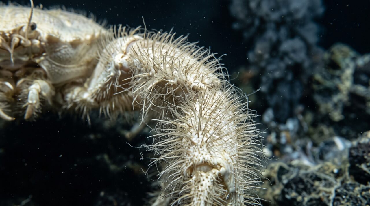Um caranguejo do fundo do mar cultiva bactérias nos próprios braços e agita as patas na água antes de raspar e comer essa plantação