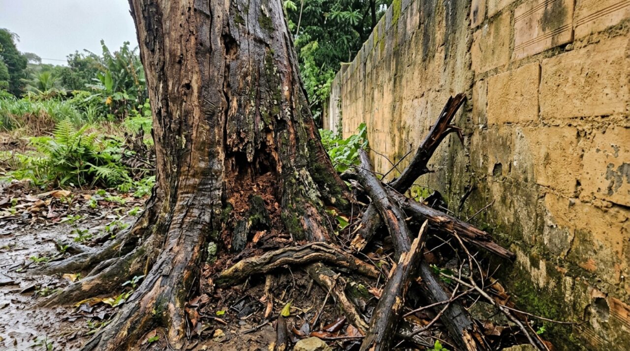 Árvore de 30 anos do terreno vizinho cai durante forte chuva e destrói parte do muro compartilhado entre os terrenos, homem alega que o dono da árvore deveria arcar com todo o custo da reforma, mas vizinho alega caso fortuito e que o valor deveria ser divido entre os moradores