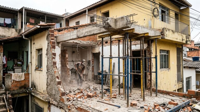 Mulher compra casa antiga, remove uma parede para ampliar a cozinha e, durante a obra, descobre que ela ajudava a sustentar o segundo andar do terreno vizinho, agora ele exige reparos na estrutura de sua residência