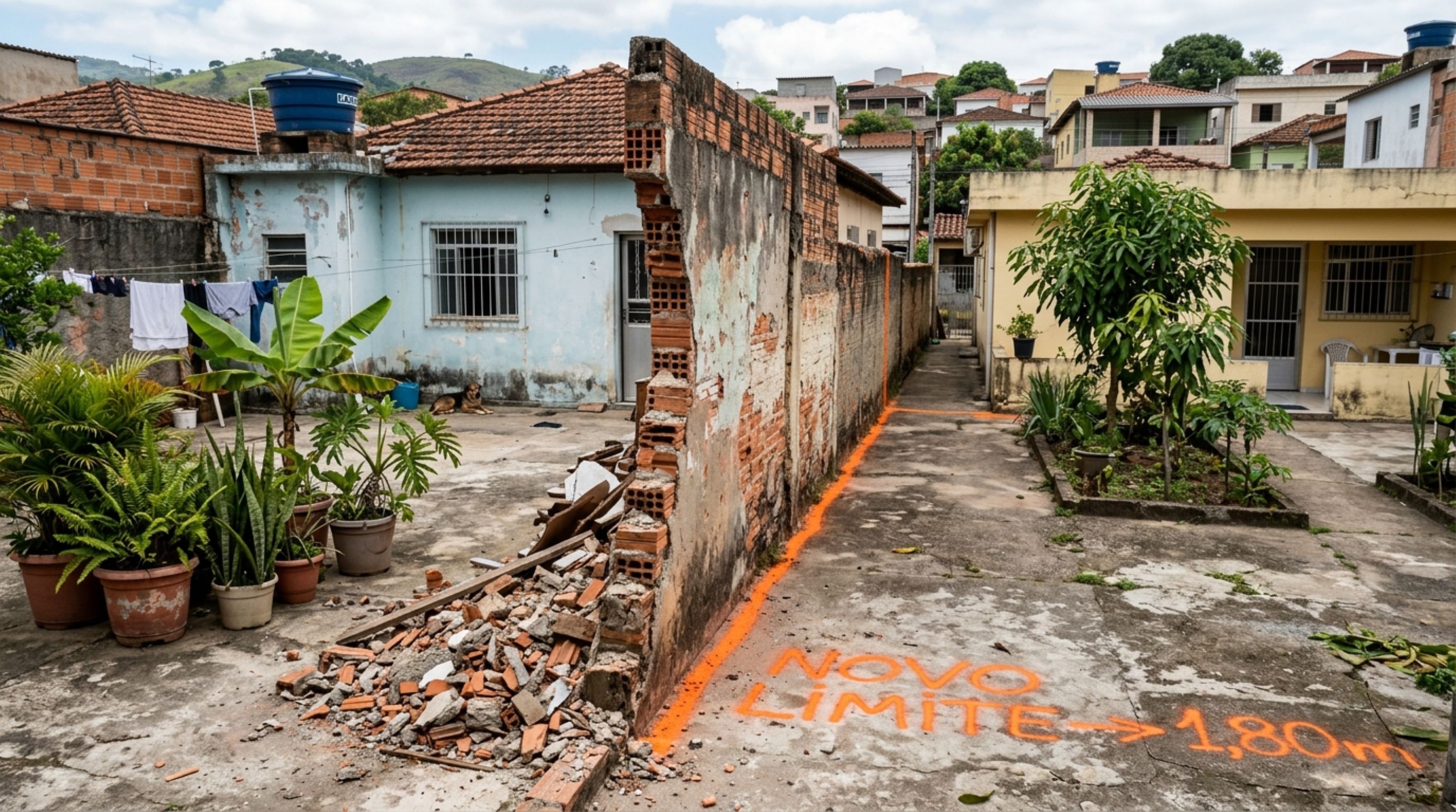 Proprietário derruba muro antigo para reconstruí-lo e descobre que a linha indicada na matrícula passa dentro do terreno do vizinho