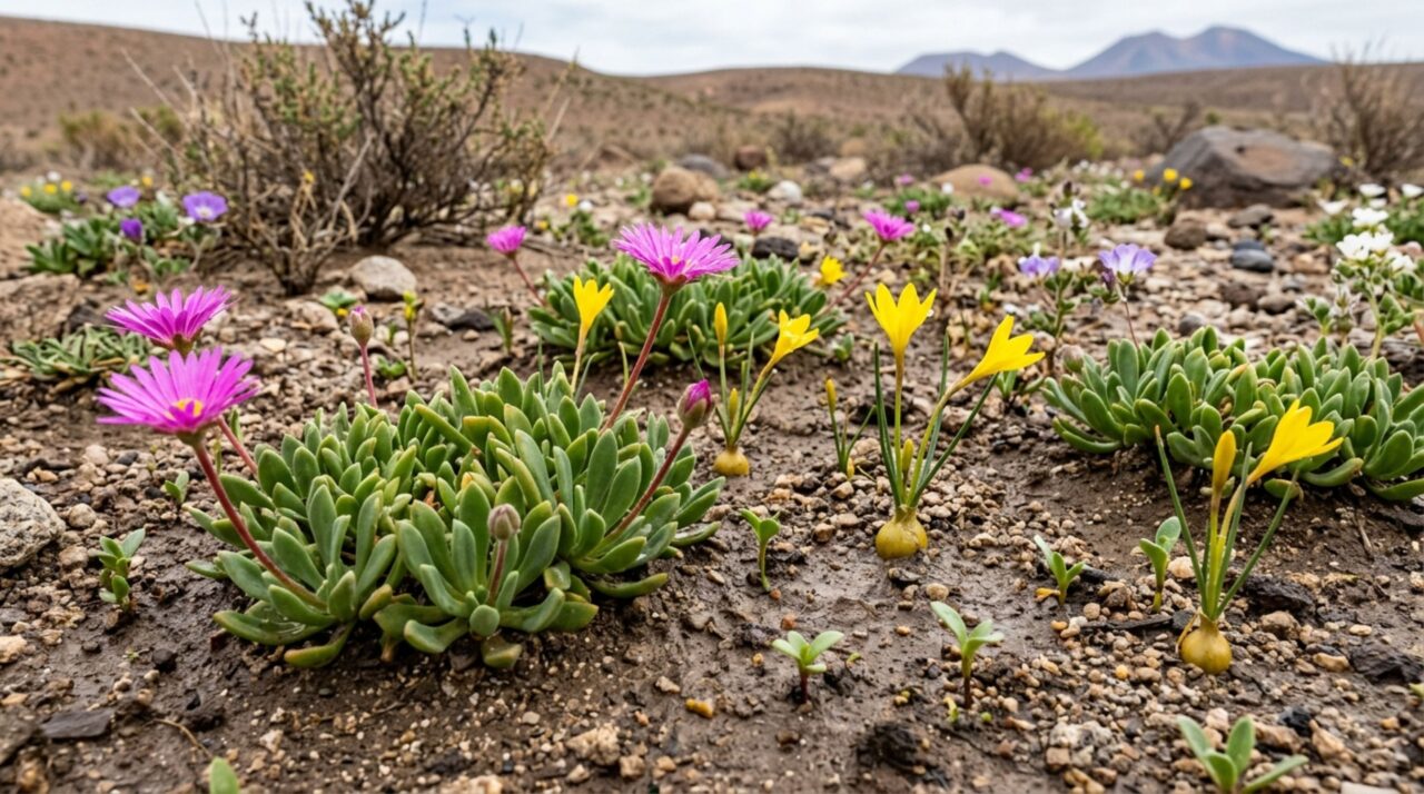 Sementes, bulbos e rizomas permanecem dormentes no solo até que água, temperatura e umidade favoreçam a floração