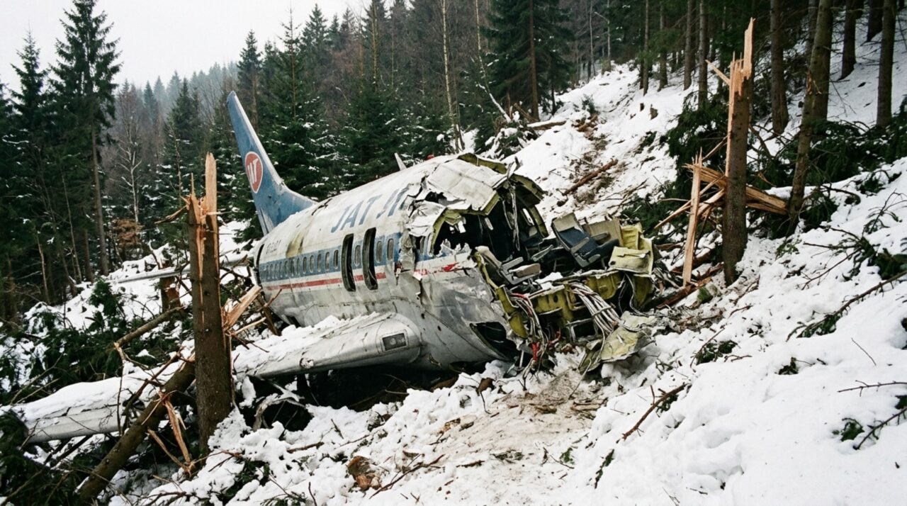 A encosta arborizada, a neve e a deformação da fuselagem provavelmente ajudaram a dissipar parte da energia no impacto sofrido por Vesna Vulović