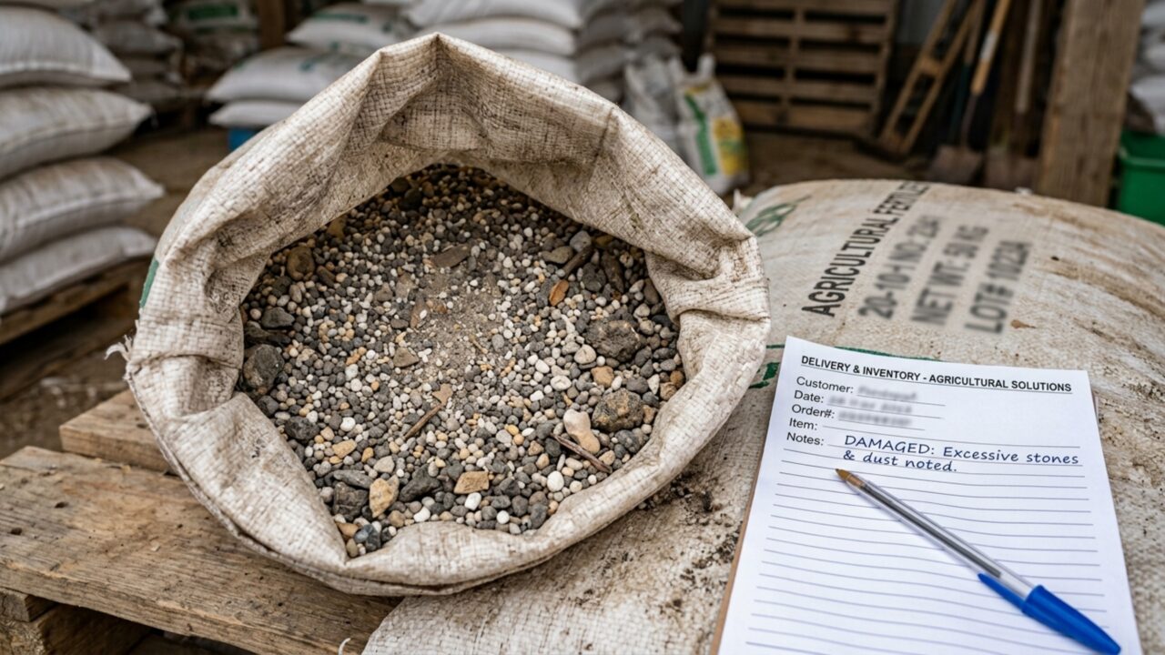 Agricultor compra 12 toneladas de adubo e percebe durante aplicação que parte dos sacos tinha granulação diferente do restante