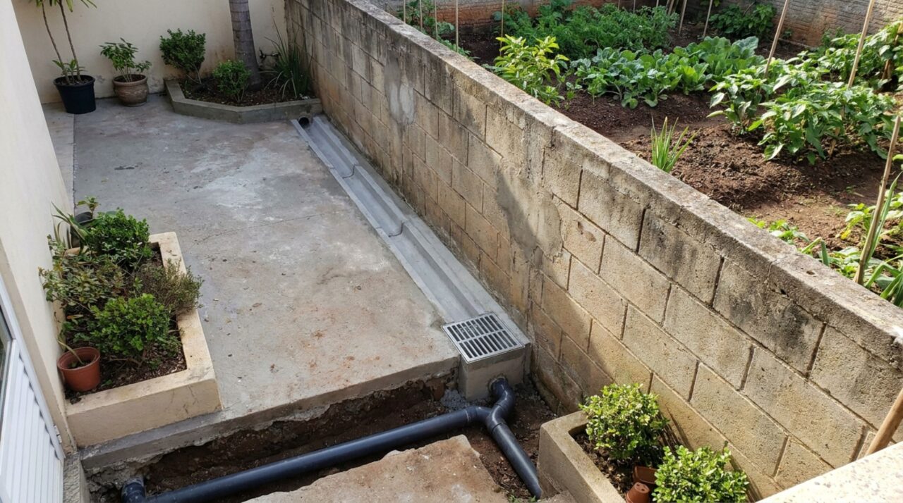 Vizinho instala canaleta junto ao muro para secar seu quintal e moradora descobre que toda a água termina dentro de seu jardim