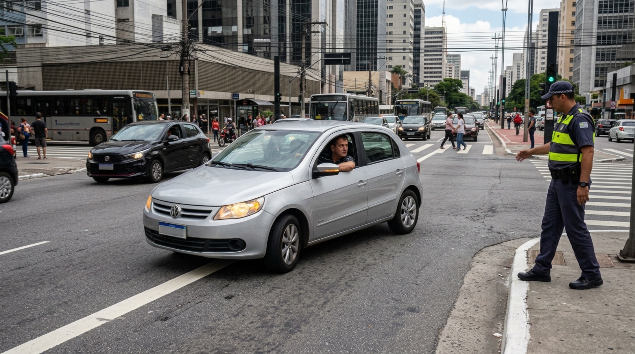 Motorista é multado por dar seta e mudar de faixa no meio do cruzamento e descobre que a manobra é proibida mesmo com sinalização