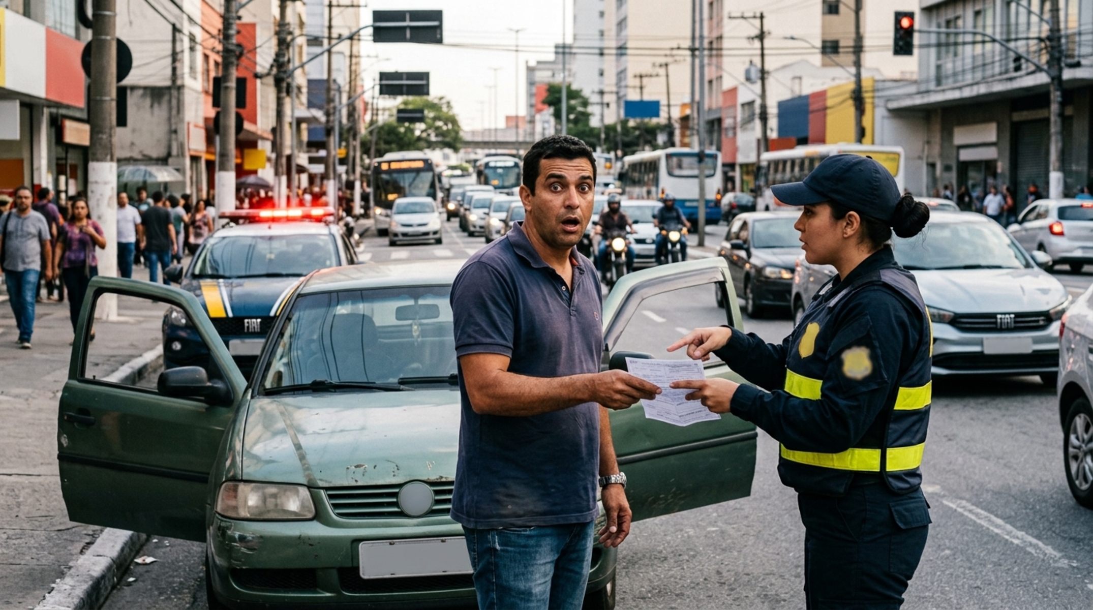 Comprador dirige o carro usado por semanas com o documento ainda no nome do antigo dono e descobre numa abordagem que o recibo assinado não concluiu a transferência