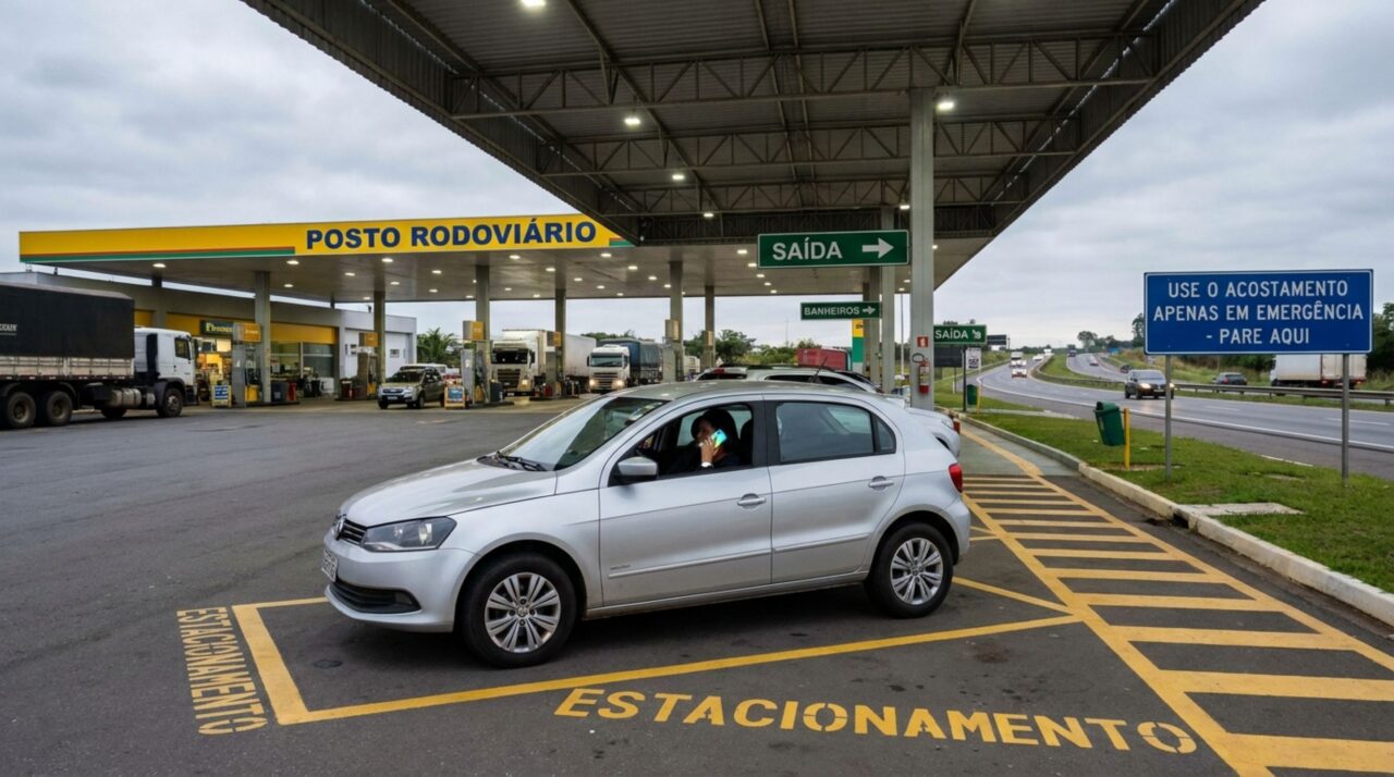 Motorista para o carro no acostamento para atender o celular e descobre que o local não pode ser usado para isso, recebendo multa e pontos na carteira