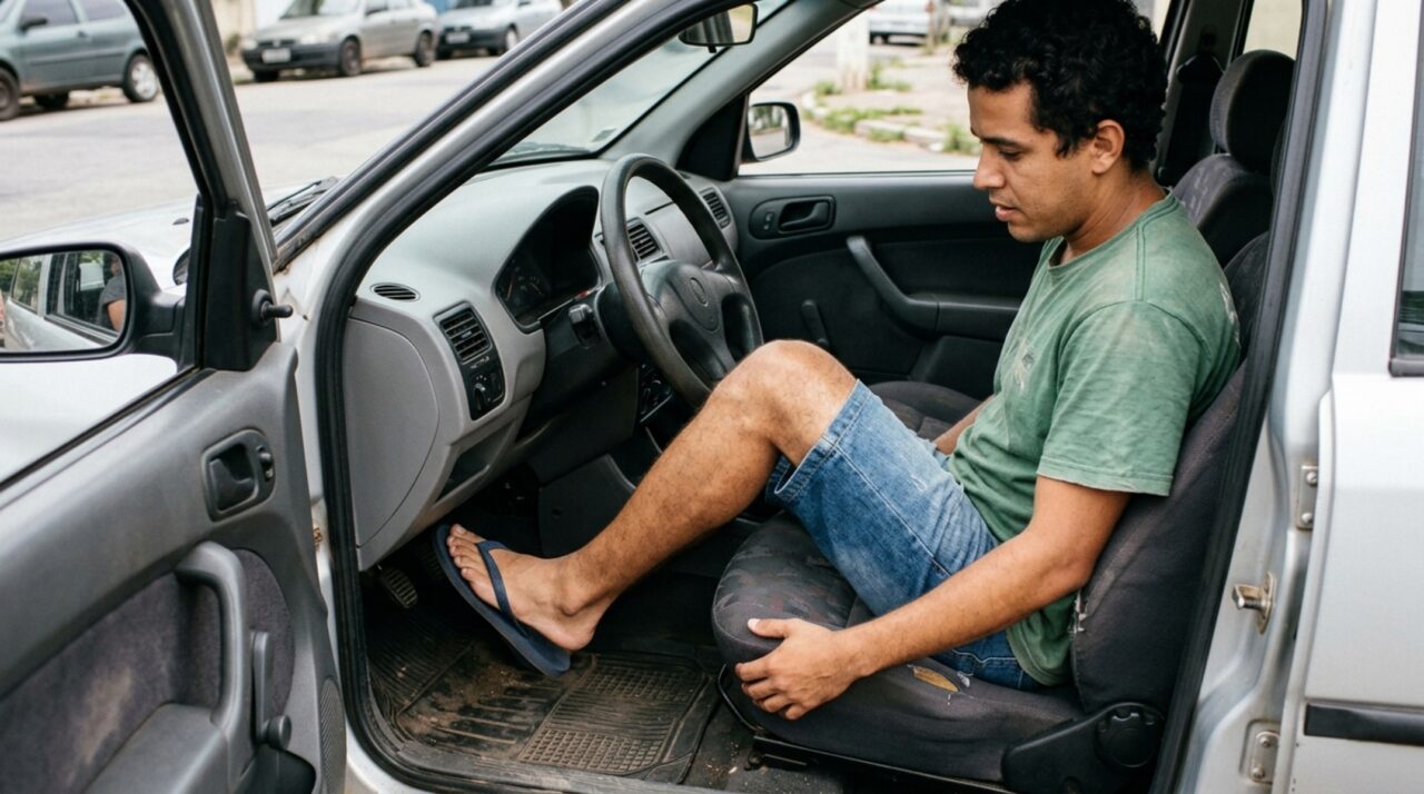 Motorista sai de chinelo para um trajeto curto e descobre que a lei não proíbe o calçado pelo nome, mas por um detalhe que muita gente ignora