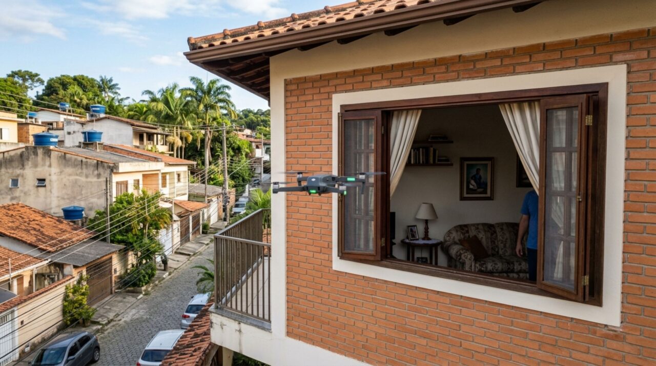 Moradora percebe drone parado diante da janela do segundo andar e descobre que equipamento pertence ao vizinho da rua de trás, ela pede para que gravações sejam apagadas ou entrará na justiça