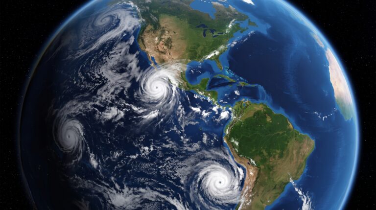 Três ciclones apareceram ao mesmo tempo no Pacífico enquanto o Atlântico permanecia surpreendentemente quieto visto pelos satélites