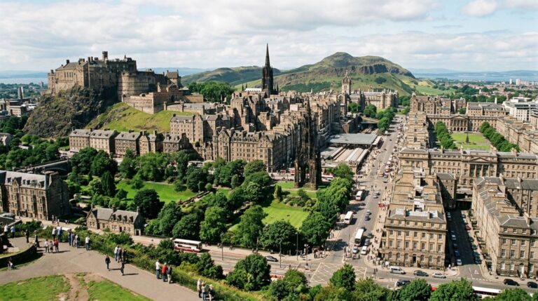 Edimburgo revela na mesma paisagem a influência da geologia, da defesa e do planejamento urbano