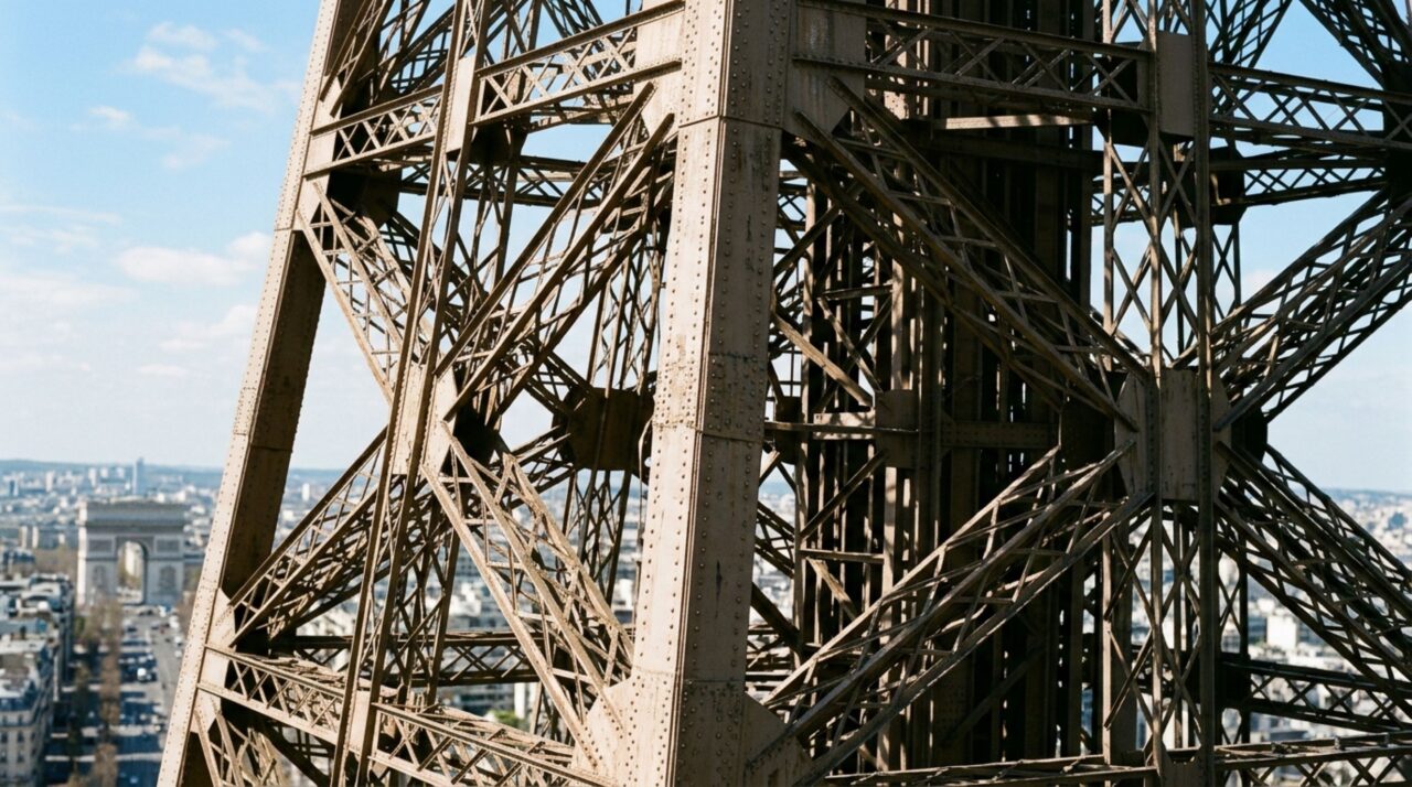 A dilatação térmica faz a face mais aquecida da Torre Eiffel se alongar ligeiramente e deslocar o topo para o lado oposto ao Sol