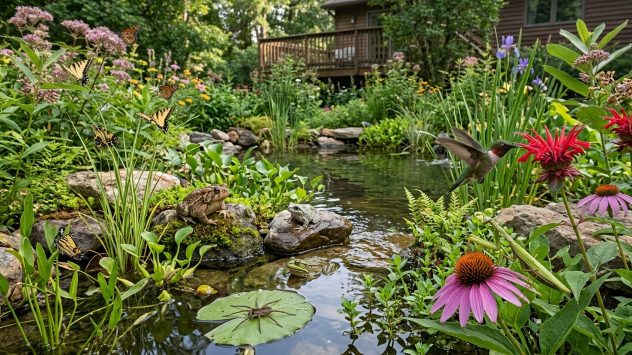 Ele construiu um pequeno lago no quintal de sua casa e, nove anos depois, virou um refúgio para anfíbios, insetos e aves..