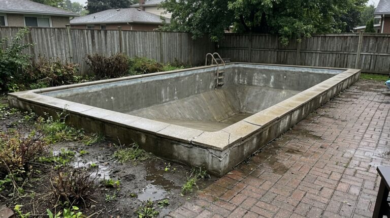 Família esvazia toda a piscina para trocar a água antes do inverno e, na manhã seguinte, descobre que a estrutura se levantou do chão